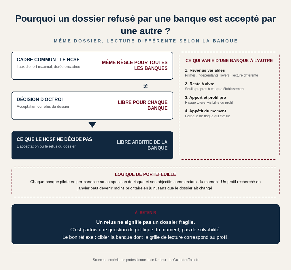 Pourquoi un dossier refusé par une banque est accepté par une autre ?